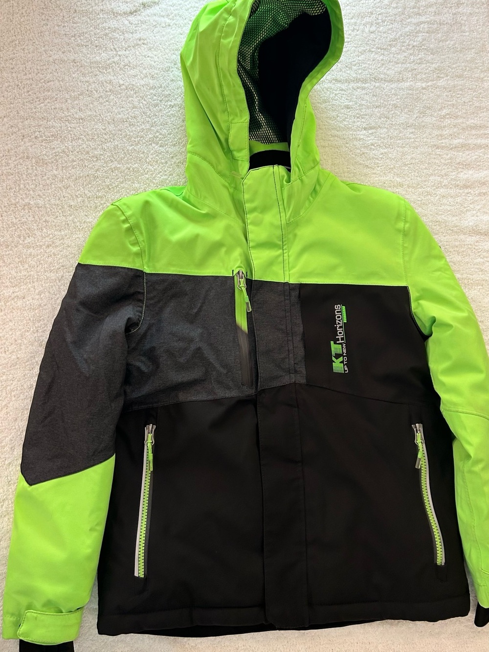 Killtec Kids Size 10 Ski Jacket 10K Waterproof Windproof Neon Green